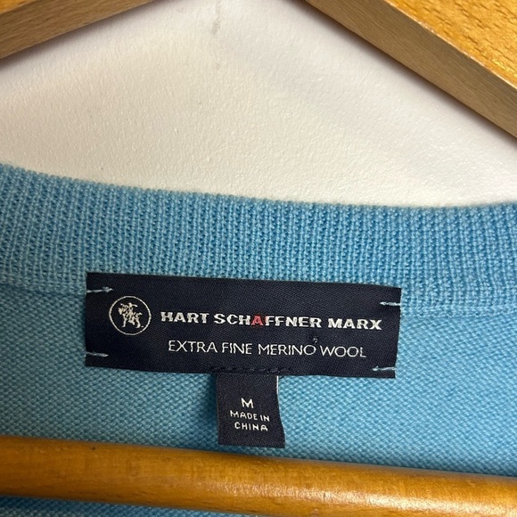 Hart Schaffner Marx Sweater Merino Wool Mens M Blue V-Neck Pullover Preppy - Picture 4 of 10